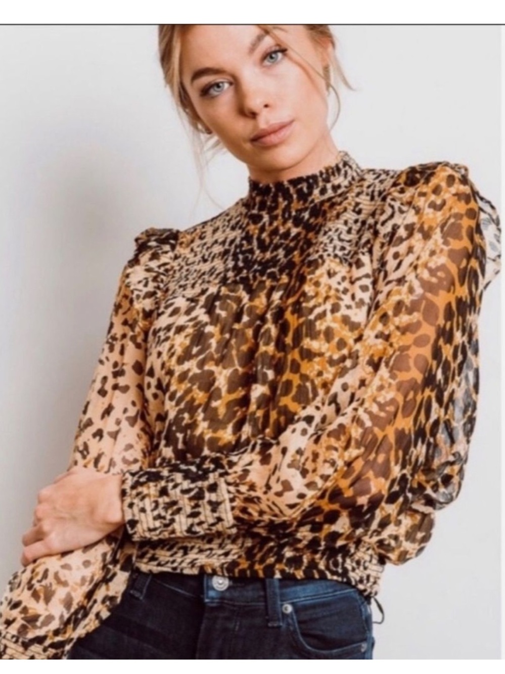 Free People Roma Leopard Animal Print Ruffle Blouse
